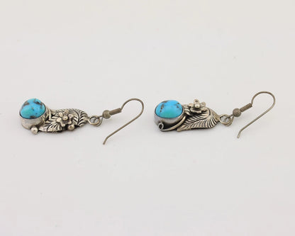 Navajo Handmade Earrings 925 Silver Natural Turquoise Native Artist C.80's