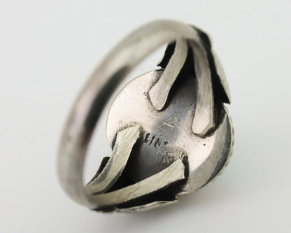 Navajo Ring 925 Silver Natural Turquoise Native American Artist C.80's Size 8.0