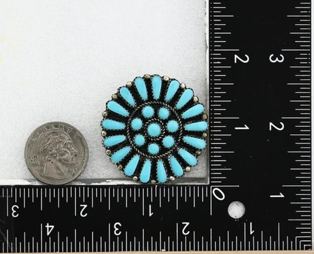 Navajo Concho Pin Pendant Natural Blue Turquoise Vintage Handmade Signed JPP