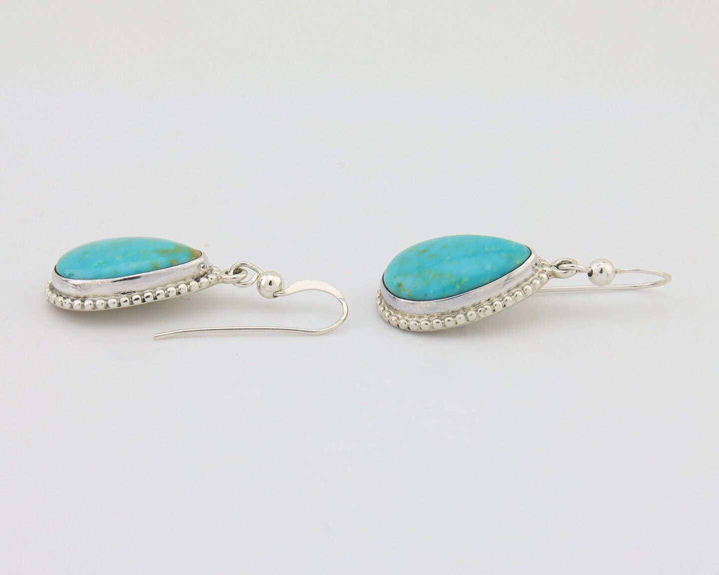 Navajo Dangle Earrings 925 Silver Natural Turquoise Artist Signed Montoya C.80's