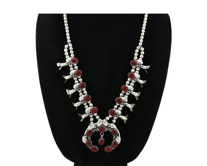 Navajo Squash Necklace Earring Set Sterling Silver Natural Carnelian Vintage C80