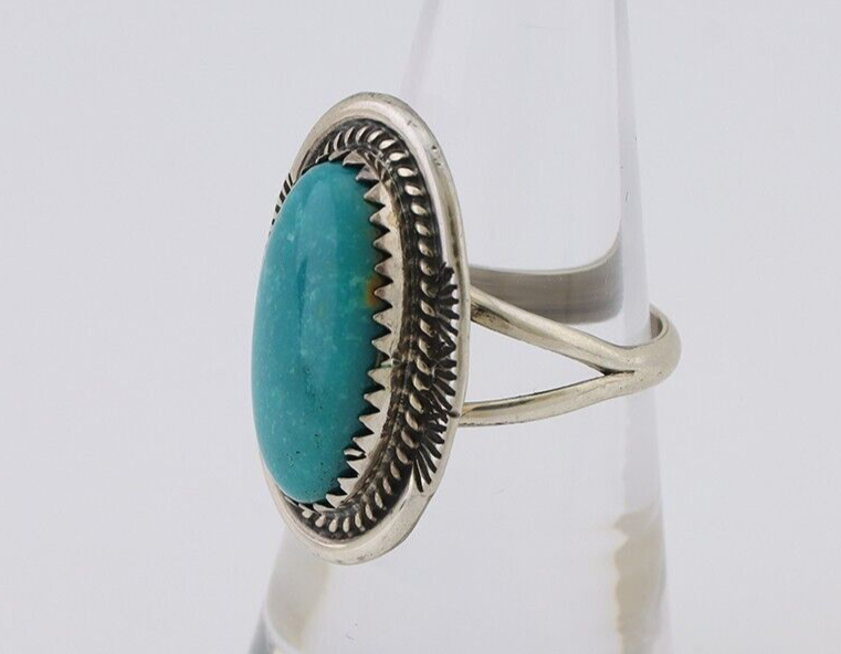 Navajo Ring 925 Silver Natural Blue Turquoise Artist Signed M BEGAY C.80's
