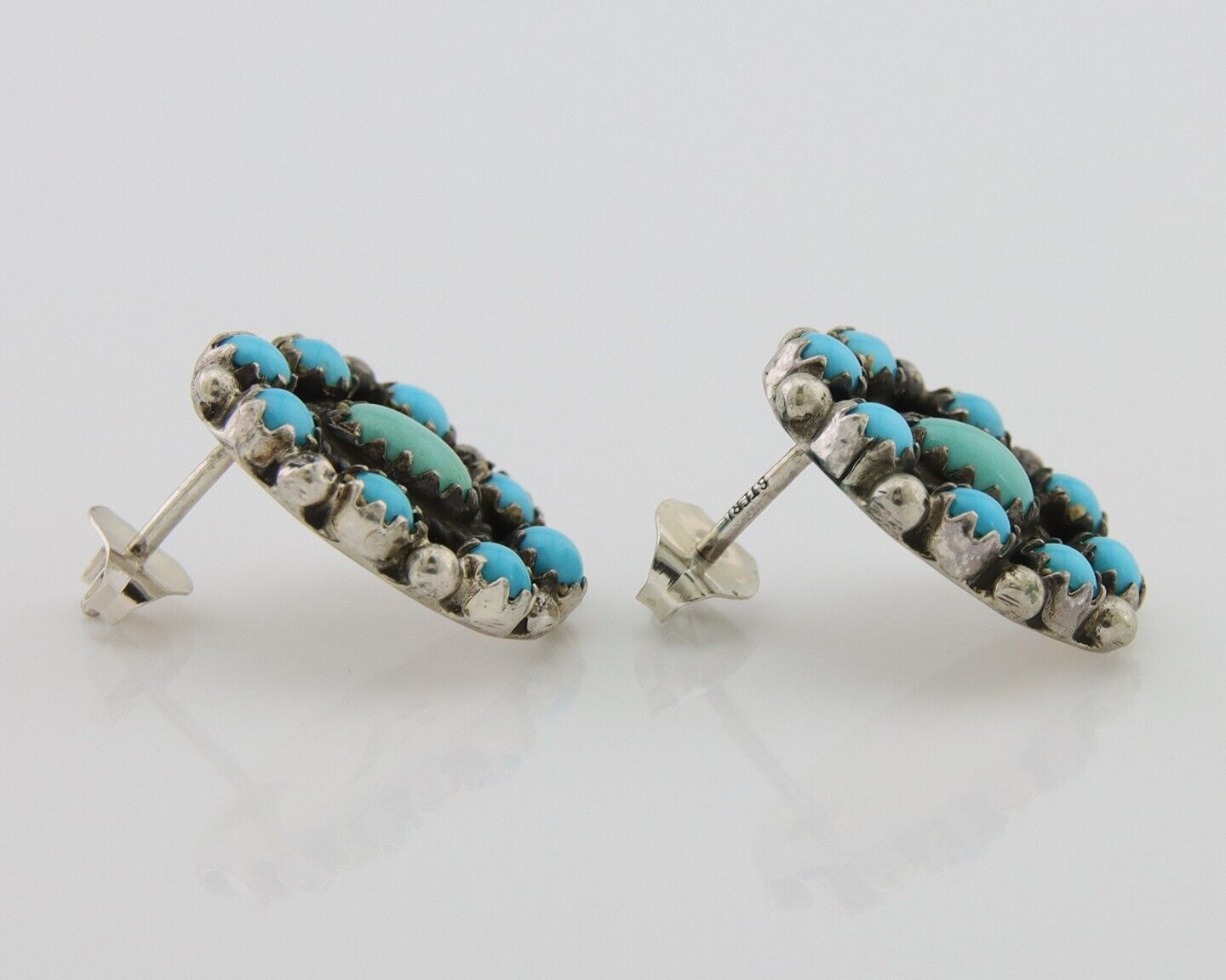 Navajo Snake Eye Earrings 925 Silver Sleeping Beauty Native Artist C80s