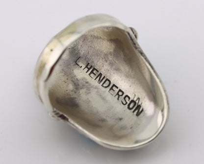 Navajo Ring .925 Silver Natural Blue Turquoise Signed L Henderson C.80's