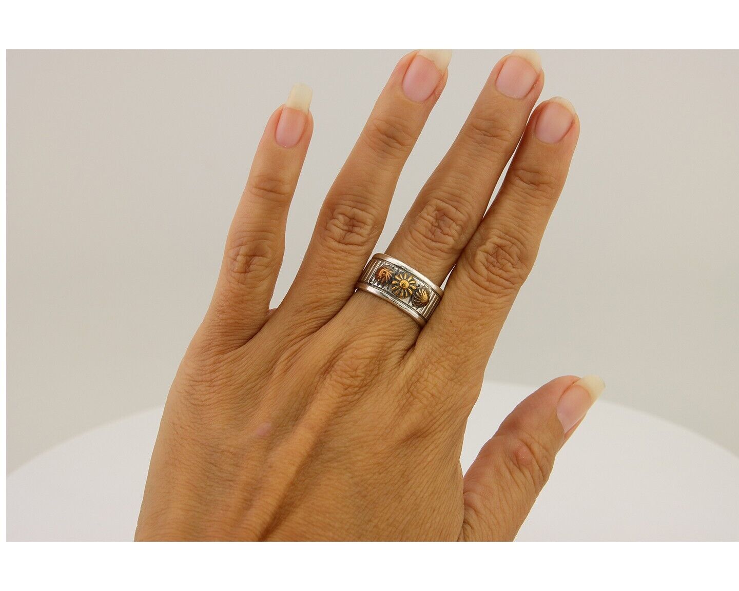 Navajo Handmade Ring 925 Silver & Gold Signed Kee Nataani C.80's