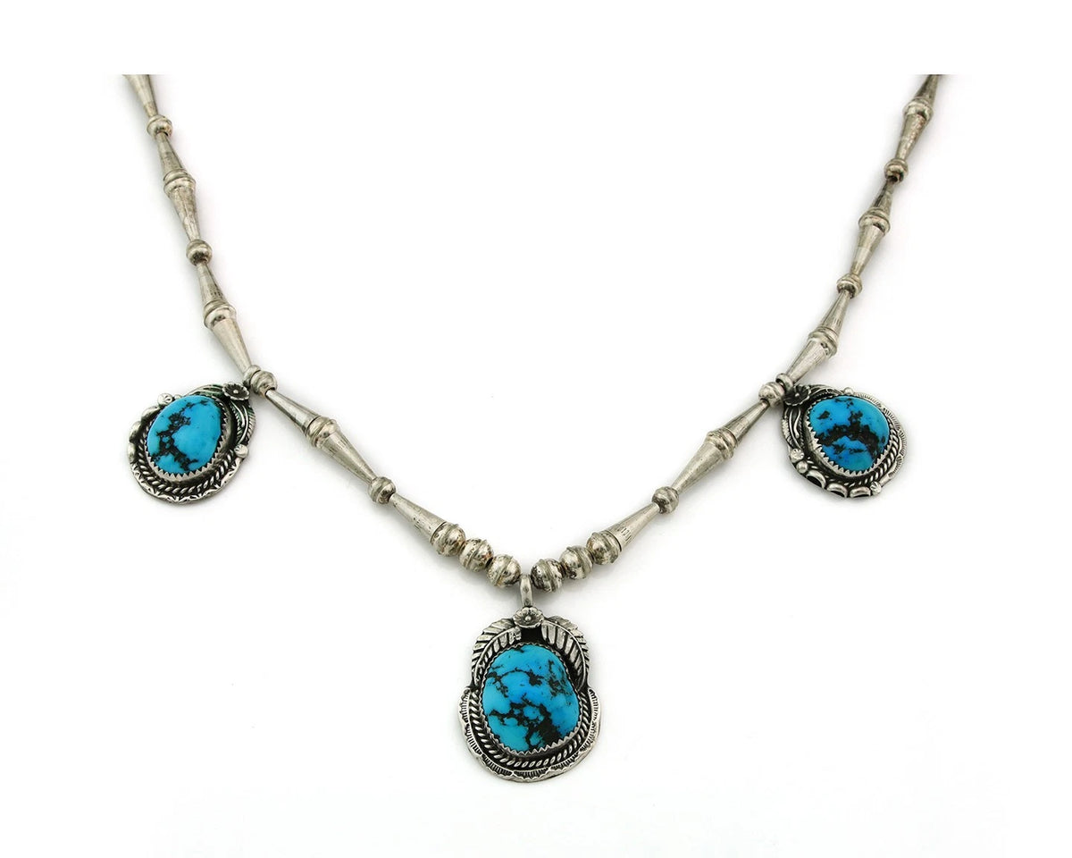 Navajo Necklace Sterling Silver Turquoise Vintage Signed SC