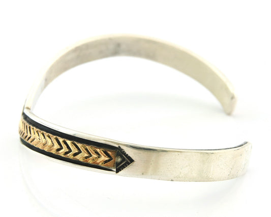 Navajo Cuff Bracelet Sterling Silver & Gold Vintage Signed RL
