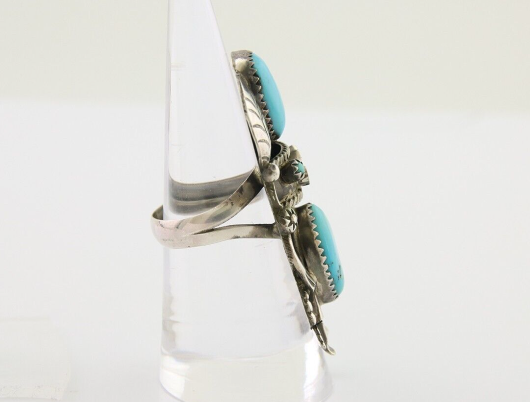 Navajo Kachina Ring 925 Silver Natural Turquoise Artist Signed CO C.80's