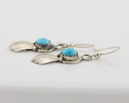 Navajo Earrings 925 Silver Blue Turquoise Artist Signed Kee Tsosie C.80's