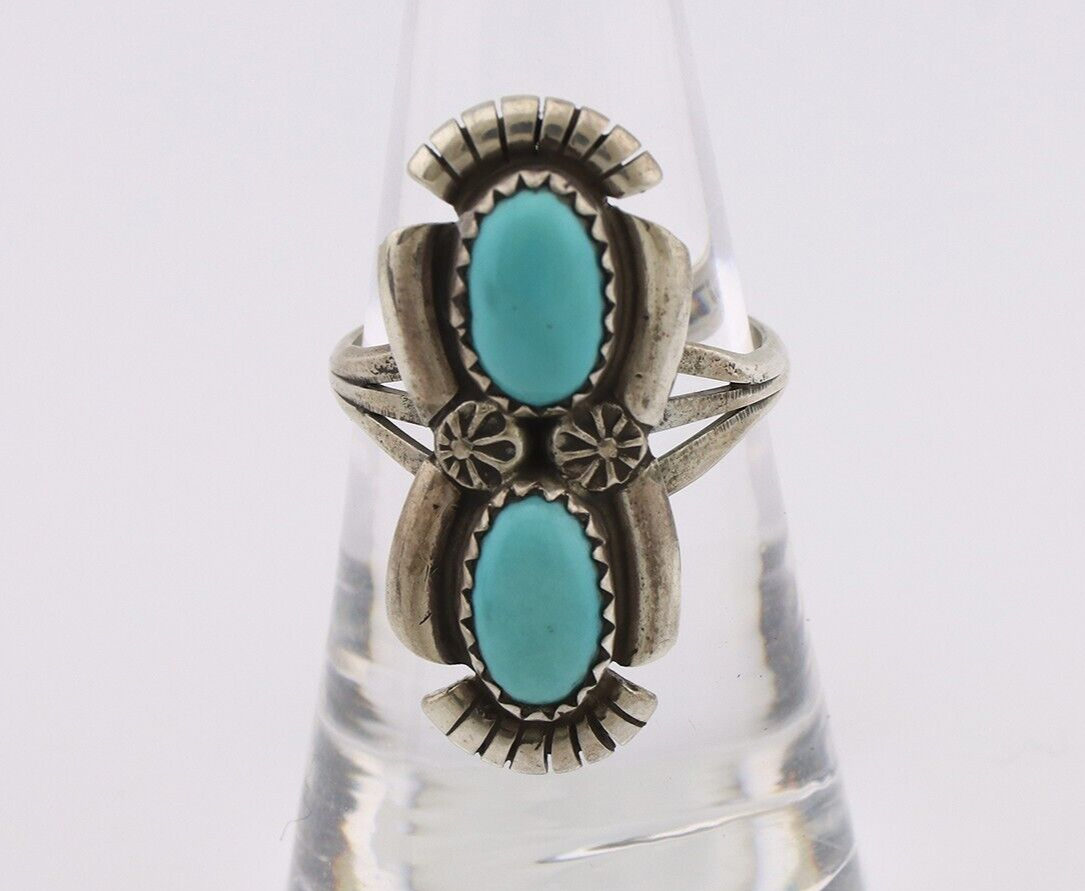 Navajo Ring 925 Silver Natural Blue Turquoise Native American Artist C.80's