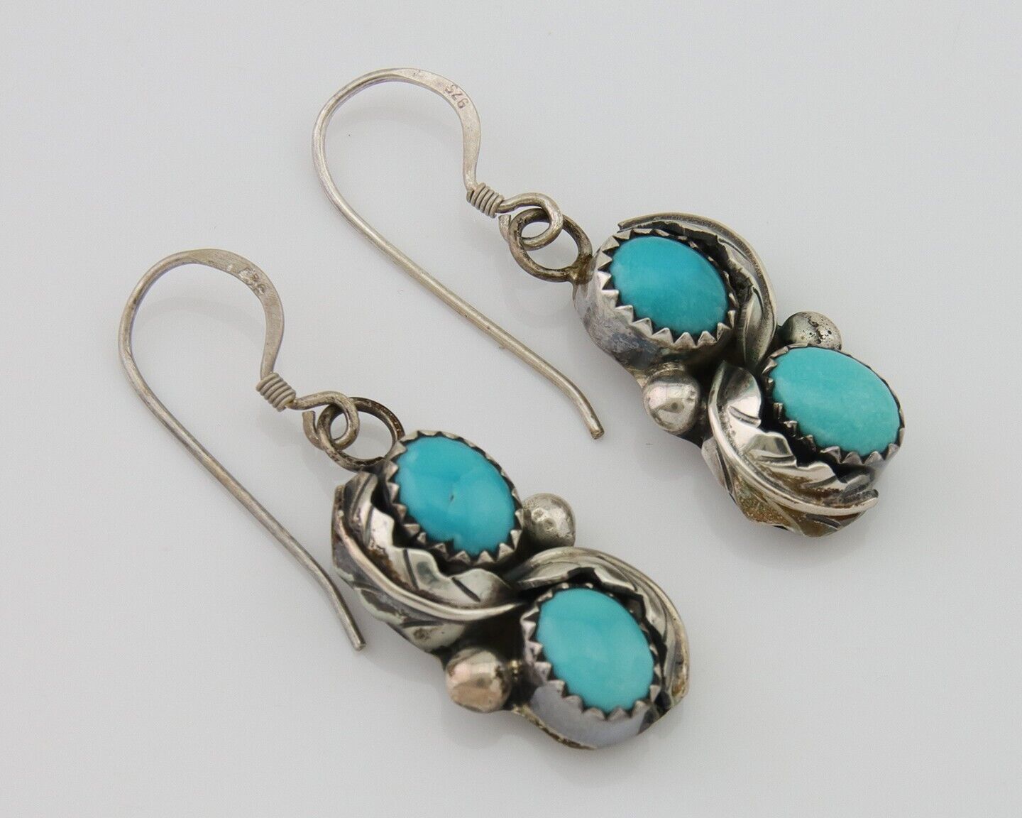 Navajo Dangle Earrings 925 Silver Natural Turquoise Native American Artist C80s