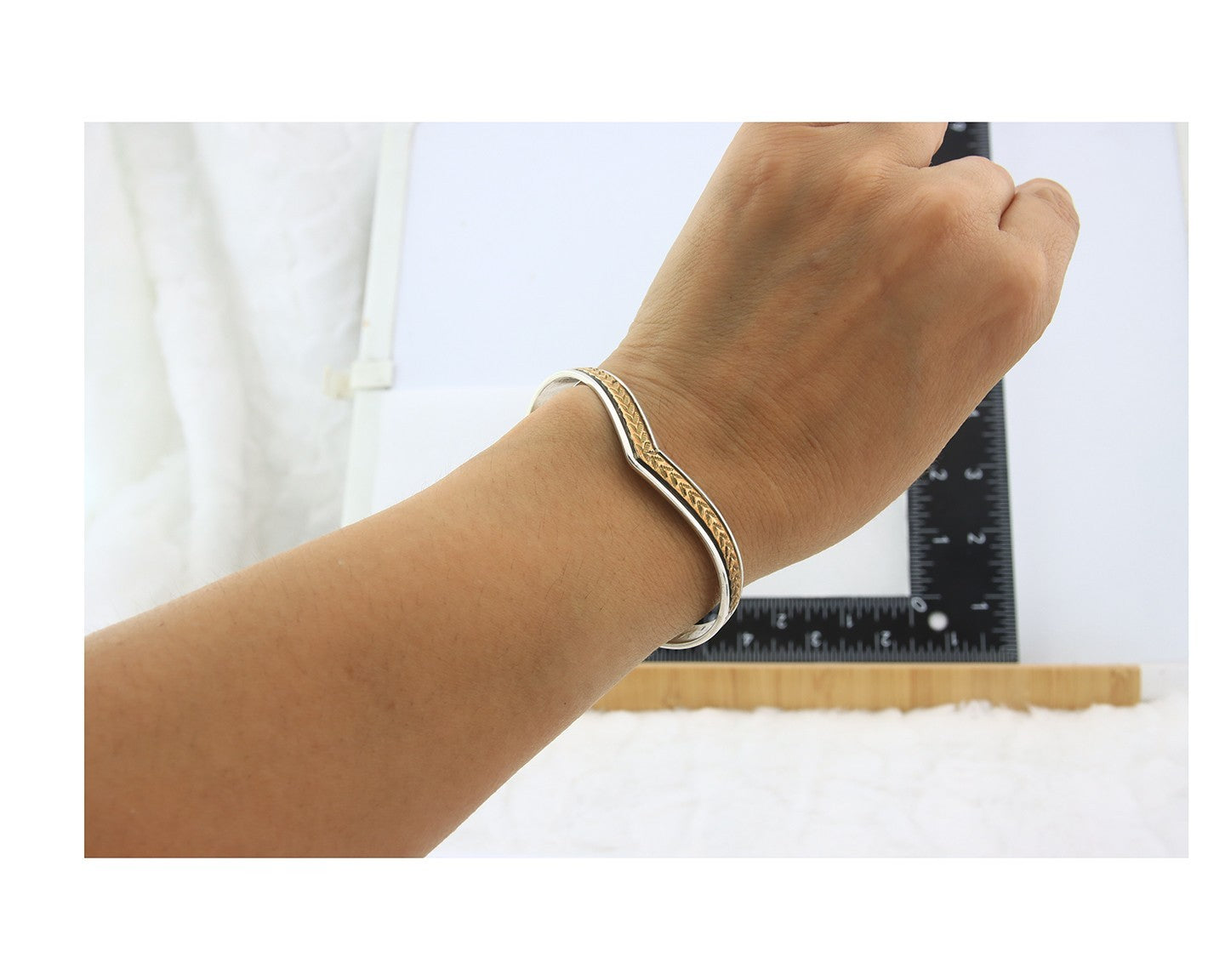 Navajo Cuff Bracelet Sterling Silver & Gold Vintage Signed RL