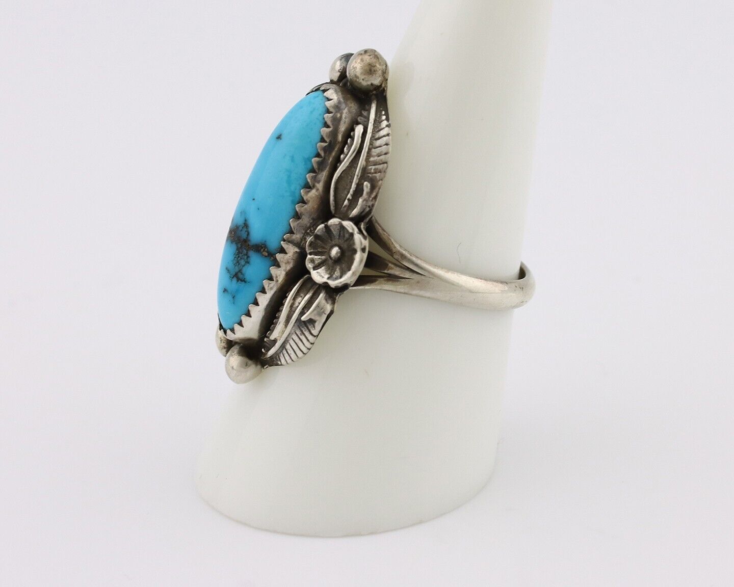 Navajo Ring 925 Silver Sleeping Beauty Turquoise Signed SC C.80's