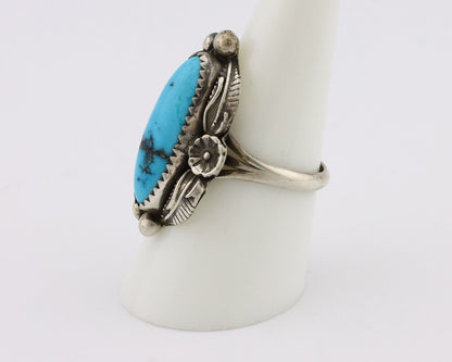 Navajo Ring 925 Silver Sleeping Beauty Turquoise Signed SC C.80's