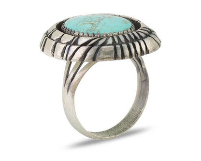 Navajo Ring 925 Silver Spiderweb Turquoise Native American Artist C.80's