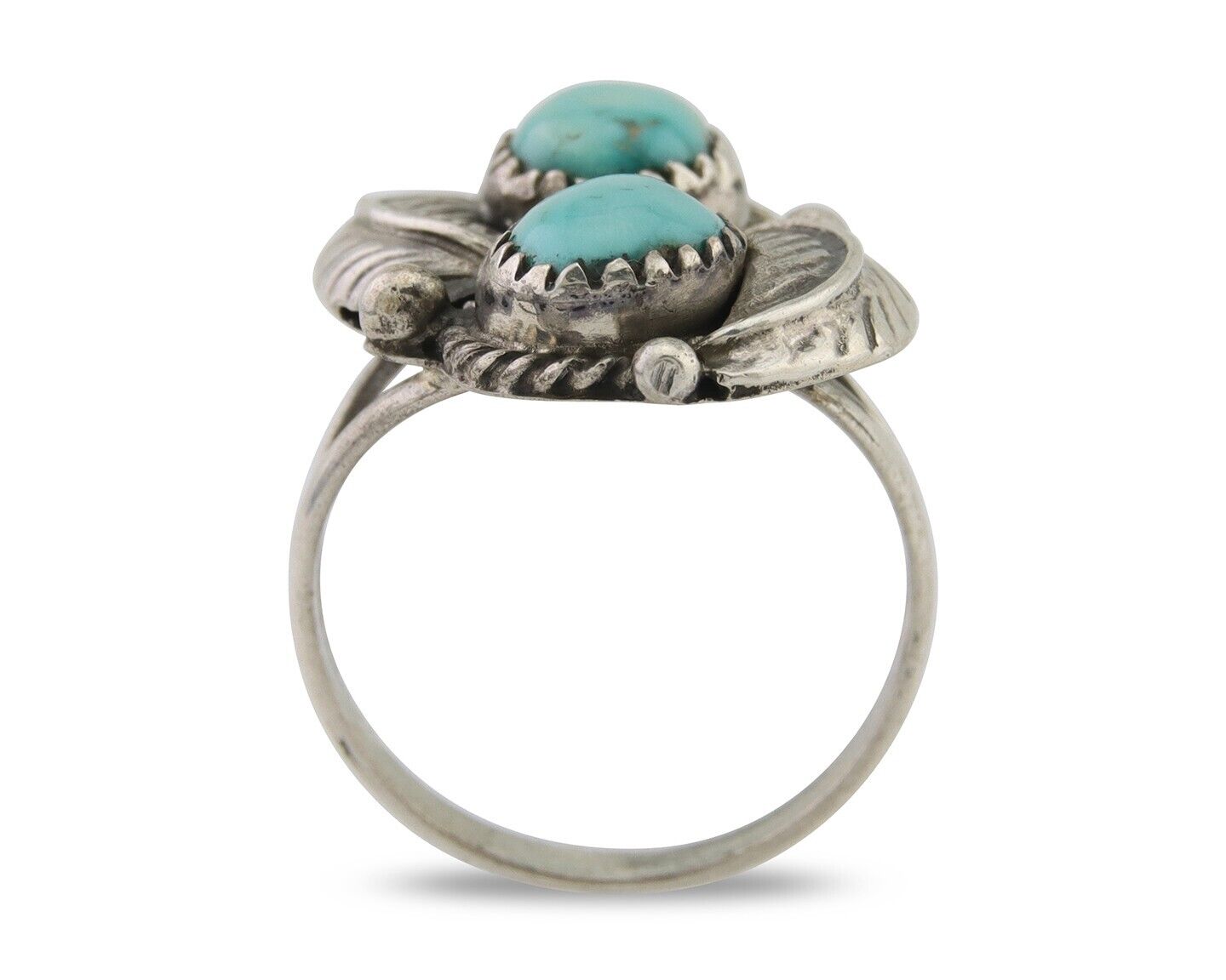 Navajo Ring 925 Silver Natural Turquoise Artist Signed MC C.80's Size 7.5