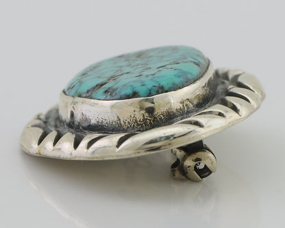 Navajo Pin 925 Silver Natural Spiderweb Turquoise Signed C Raincloud C.80's