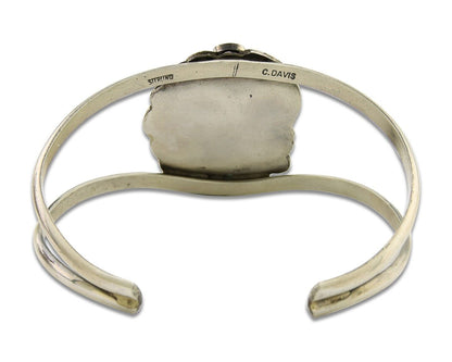 Navajo Cuff Bracelet 925 Silver Turquoise Artist Signed C Davis C.80's