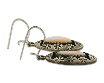 Navajo Earrings 925 Silver Handmade Natural Pink Mussel Native American Artist