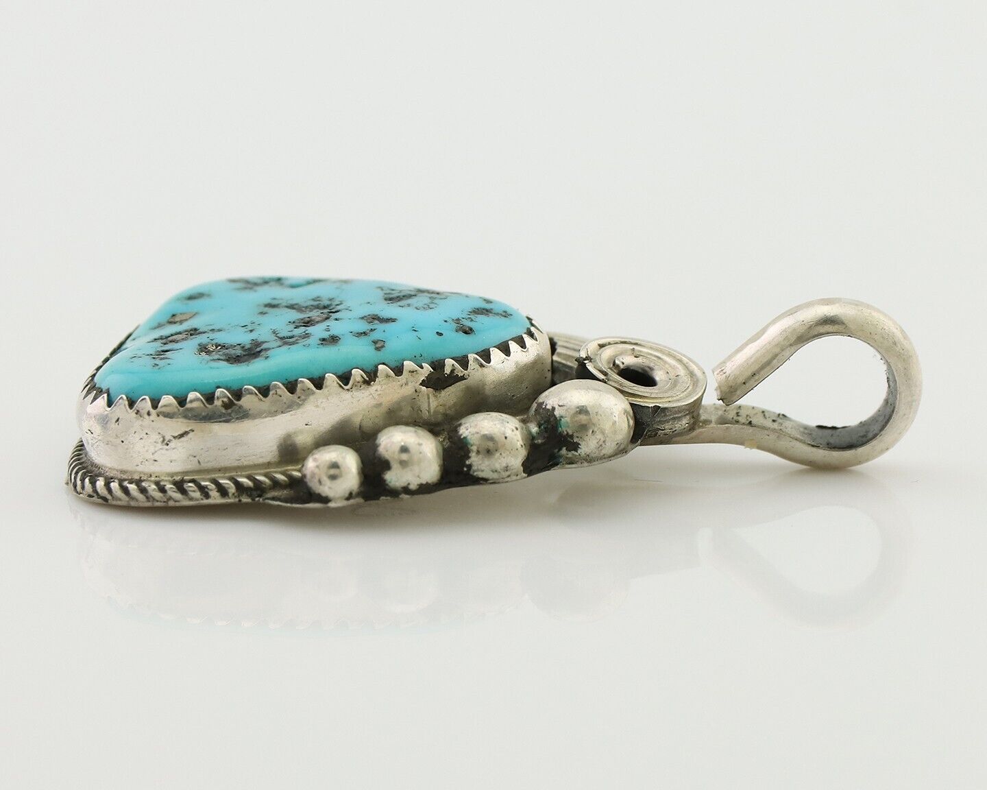 Navajo Pendant 925 Silver Sleeping B Turquoise Signed Justin Morris C.80's