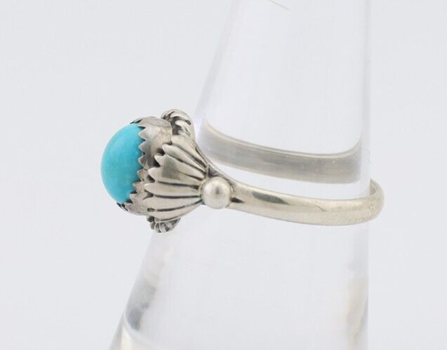 Navajo Ring 925 Silver Kingman Turquoise Native American Artist Made In 1985