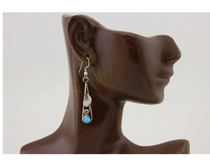 Navajo Dangle Earrings 925 Silver Natural Blue Turquoise Artist Signed JB C.80's