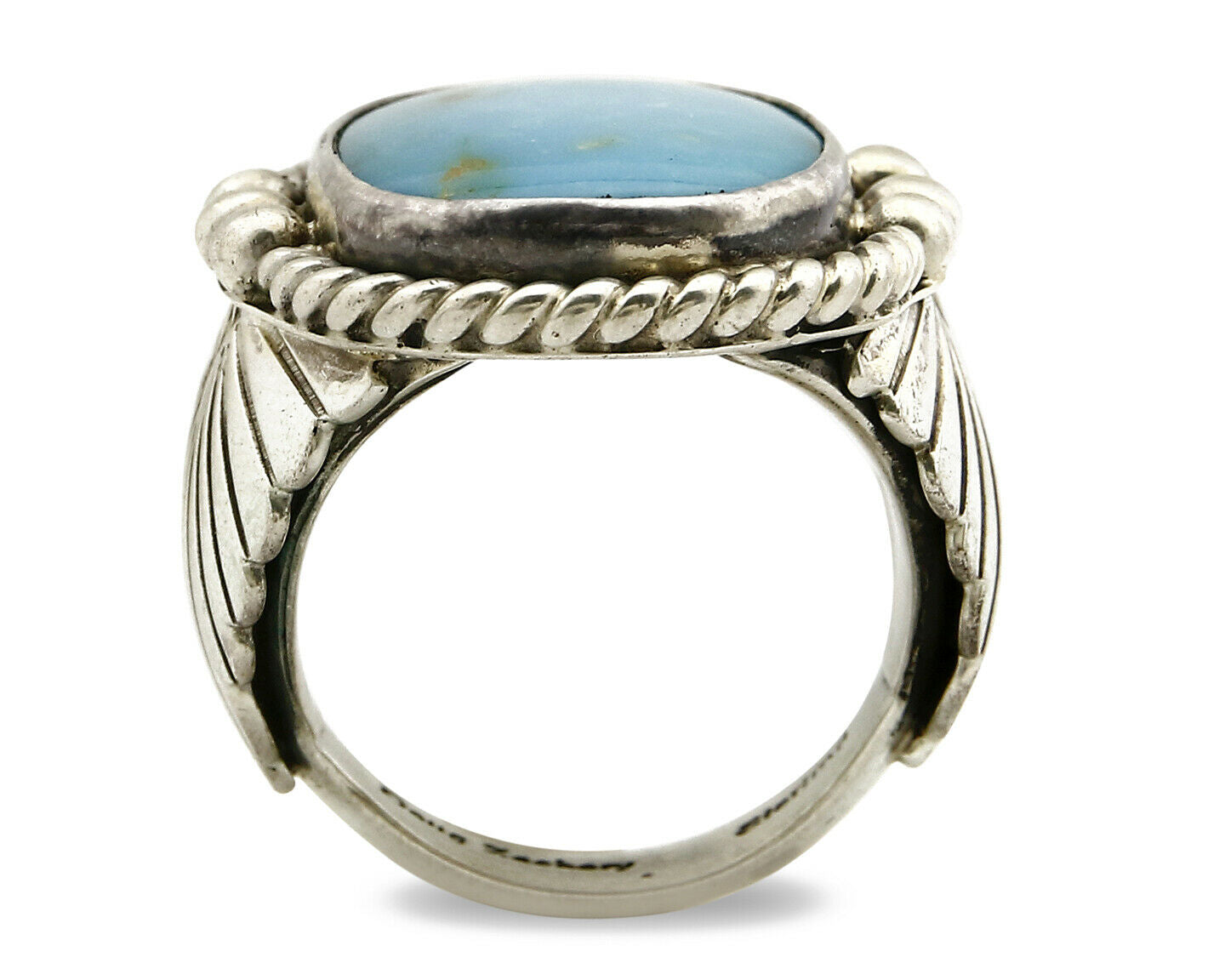 Navajo Ring .925 SOLID Silver Kingman Turquoise Signed Artist Doug Zachary C.80s