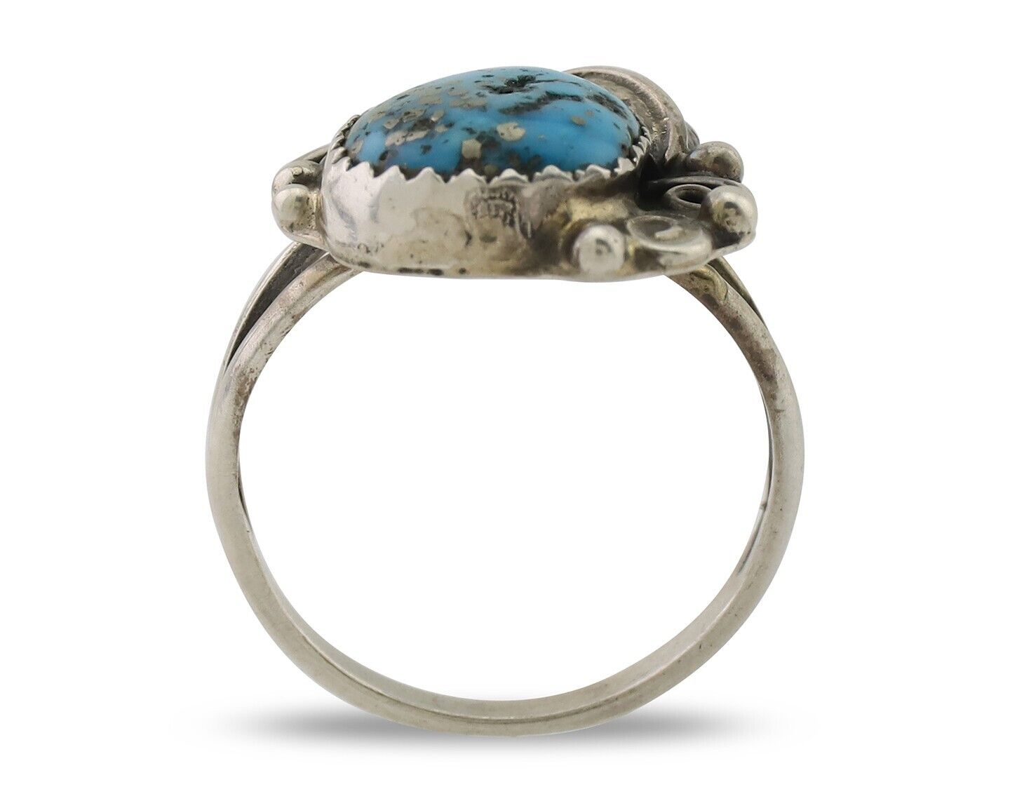 Navajo Ring 925 Silver Morenci Tuquoise Native American Artist C.80's