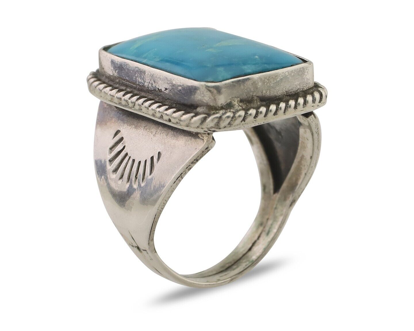 Navajo Ring 925 Silver Natural Turquoise Native American Artist C.80's