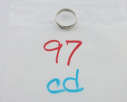 Navajo Hand Stamped Band 925 Silver 5.0 mm Signed Larry Chavez Size 6.25 C.80's