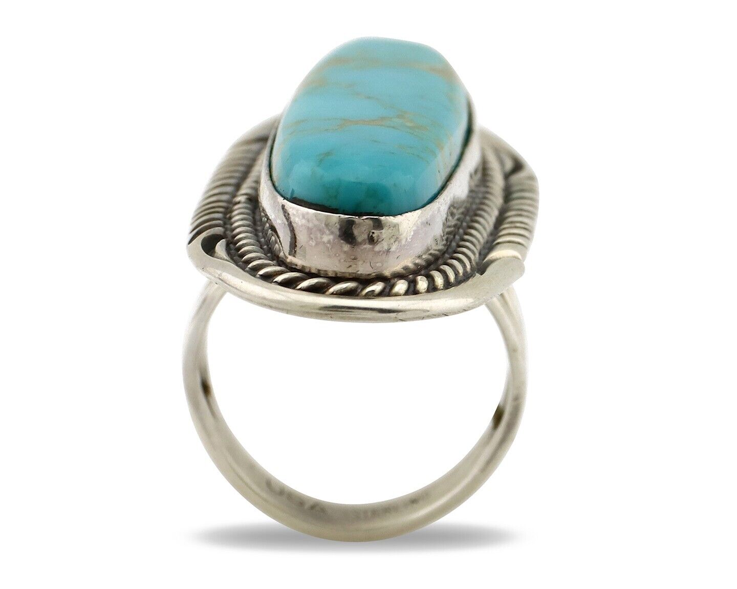 Navajo Ring 925 Silver Natural Mined Turquoise Artist Signed USA C.80s