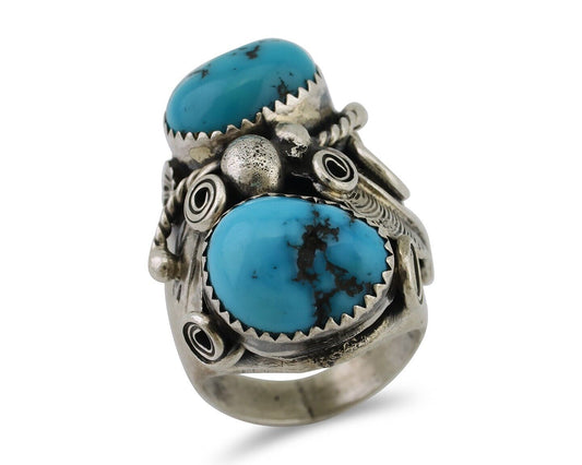 Navajo Ring 925 Silver Sleeping Beauty Turquoise Artist Signed BC C.80's