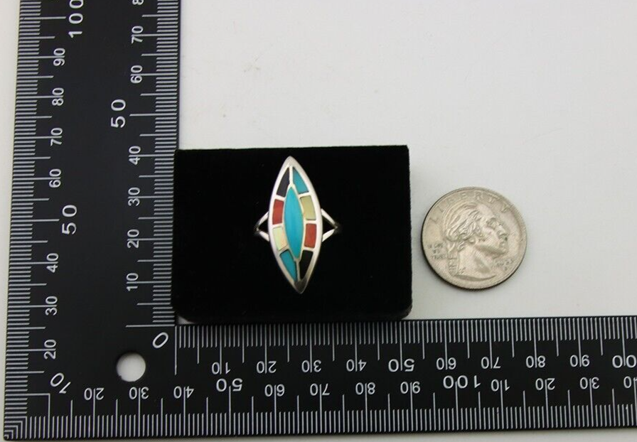 Navajo Ring 925 Silver Turquoise Shell Onyx Spiney Oyster Native Artist C.80's