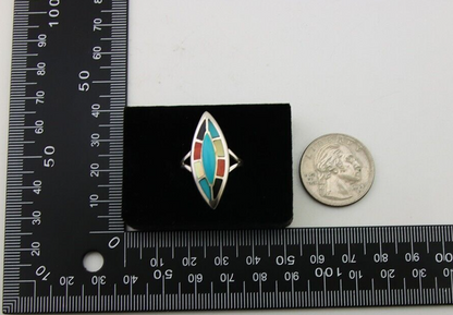 Navajo Ring 925 Silver Turquoise Shell Onyx Spiney Oyster Native Artist C.80's