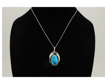 Navajo Necklace 925 Silver Blue Turquoise Signed Justin Morris C.90's