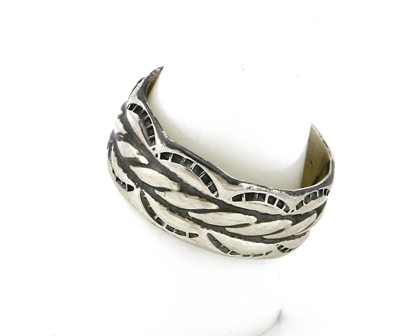 Navajo Ring .925 Silver Handmade Hand Stamped 3 Row Rope Band C.1980's