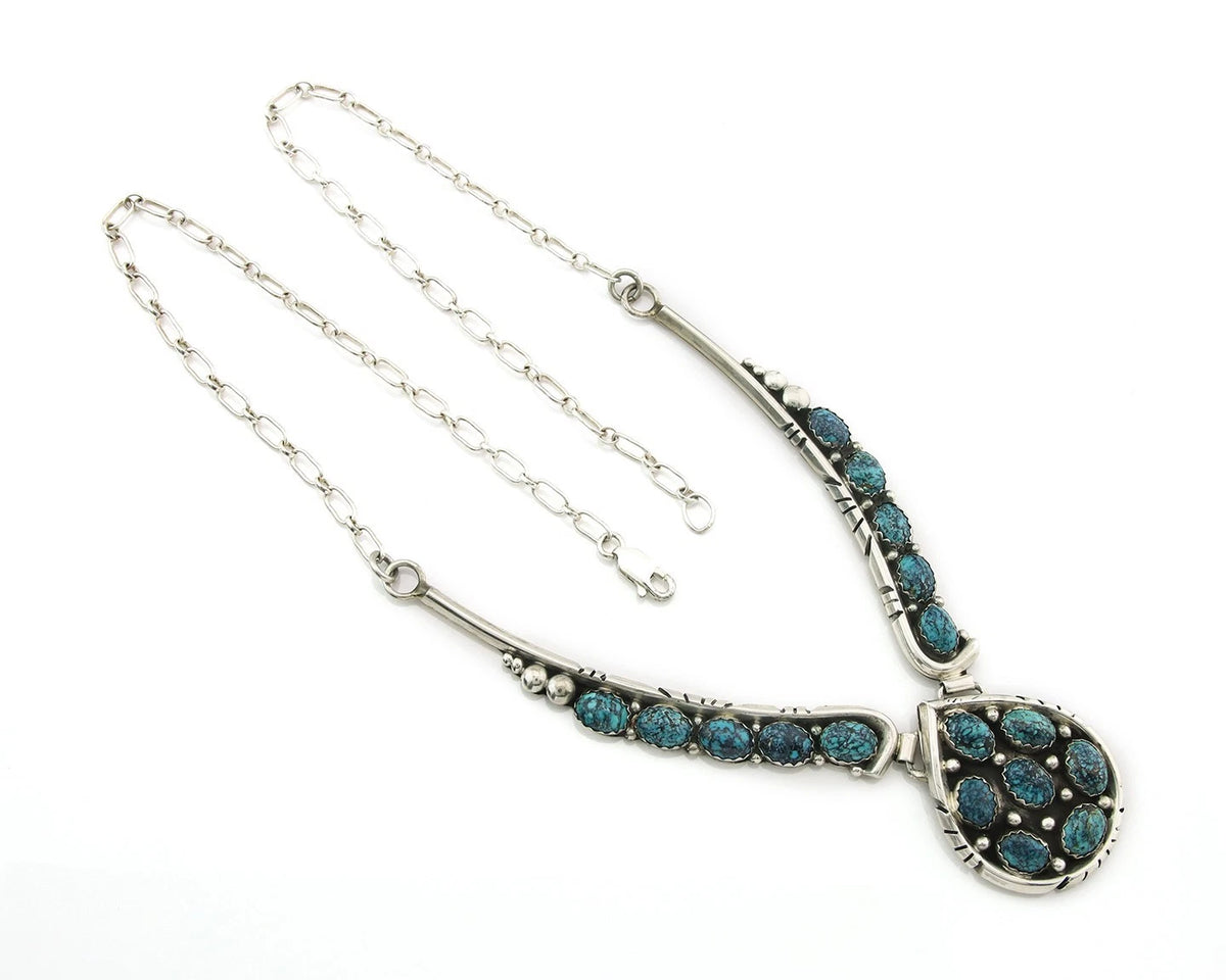 Navajo Necklace 925 Sterling Silver Natural Turquoise Signed Patrick Yazzie