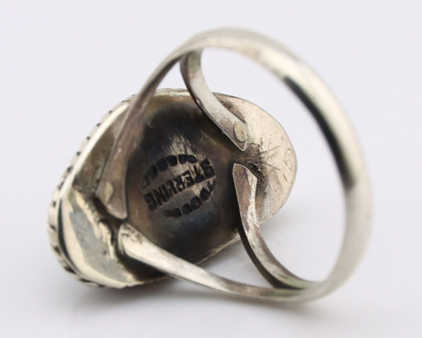 Navajo Ring 925 Silver Natural Turquoise Artist Signed Rabbit Stick C.80's