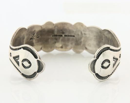 Vintage Navajo Bracelet 925 Silver Red Coral handmade Signed Austin Garcia