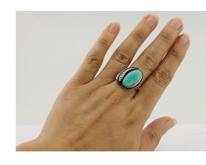 Navajo Ring 925 Silver Blue Kingman Turquoise Native American Artist C.80's