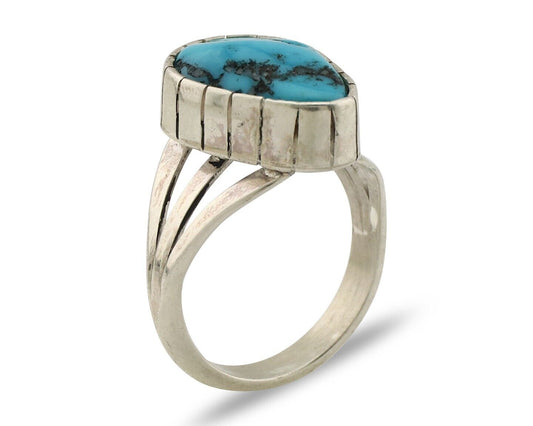 Navajo Ring 925 Silver Sleeping Beauty Turquoise Artist Signed SS C.80's