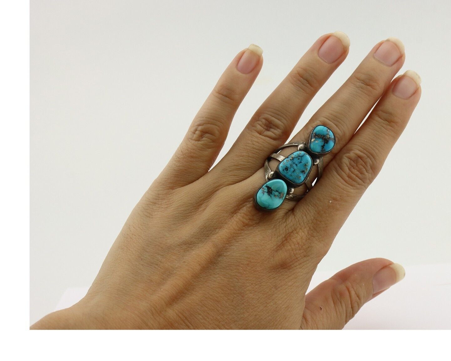 Navajo Ring 925 Silver Natural Blue Turquoise Native American Artist C.80's