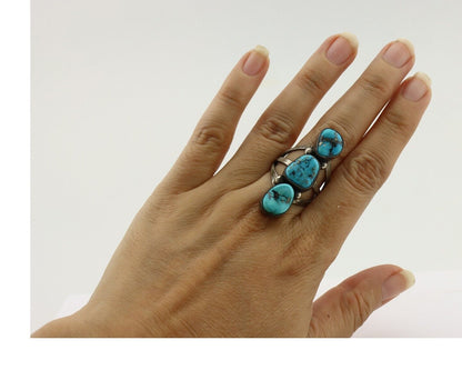 Navajo Ring 925 Silver Natural Blue Turquoise Native American Artist C.80's
