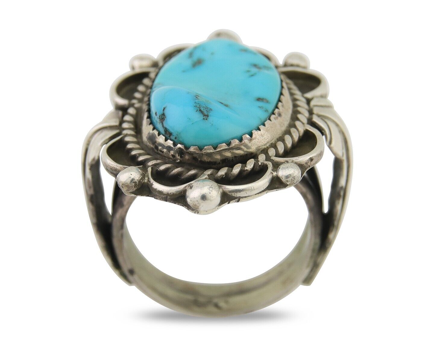 Navajo Ring 925 Silver Natural Blue Turquoise Native American Artist C.80's