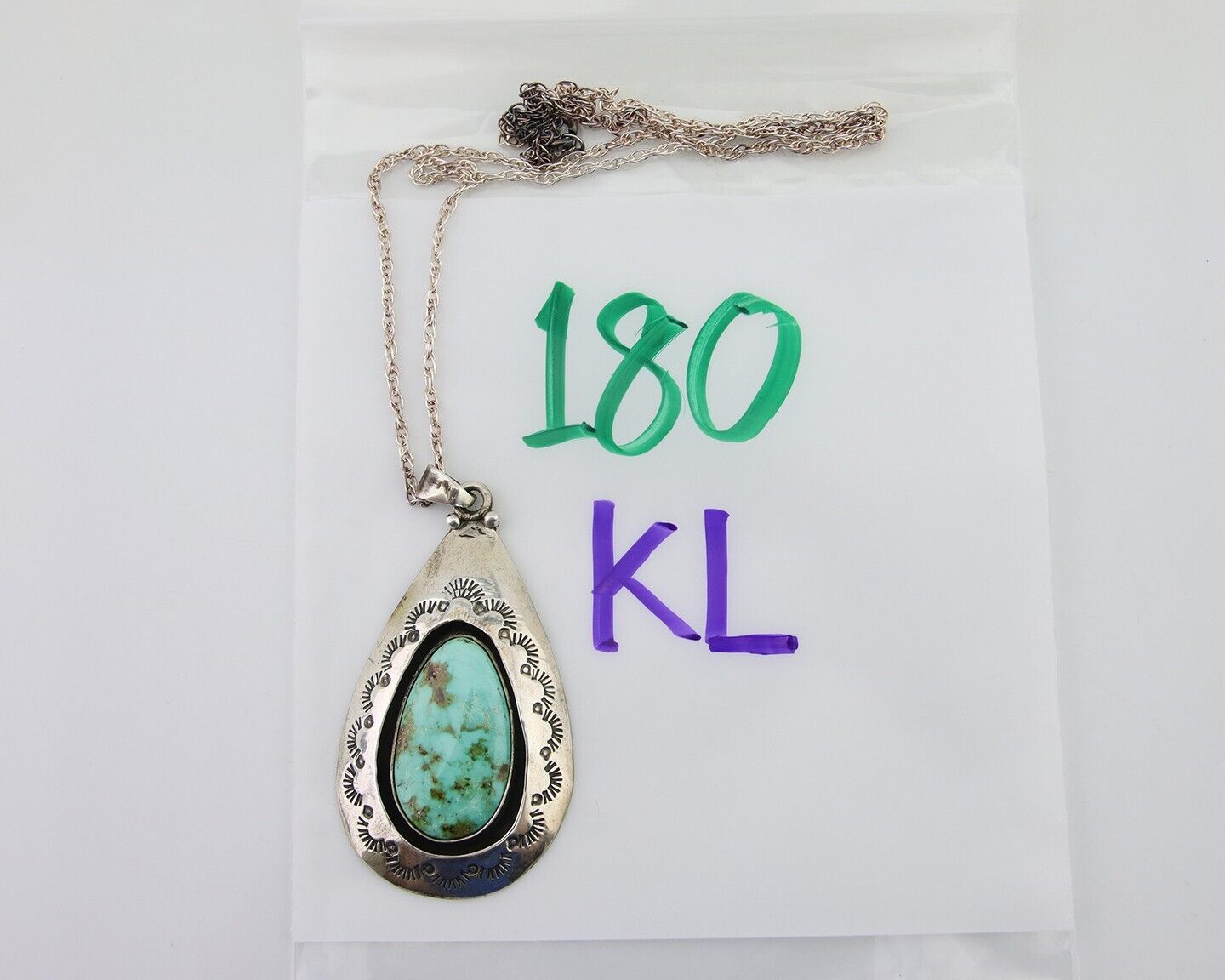 Navajo Necklace 925 Silver Natural Blue Turquoise Artist Signed MC C.80's