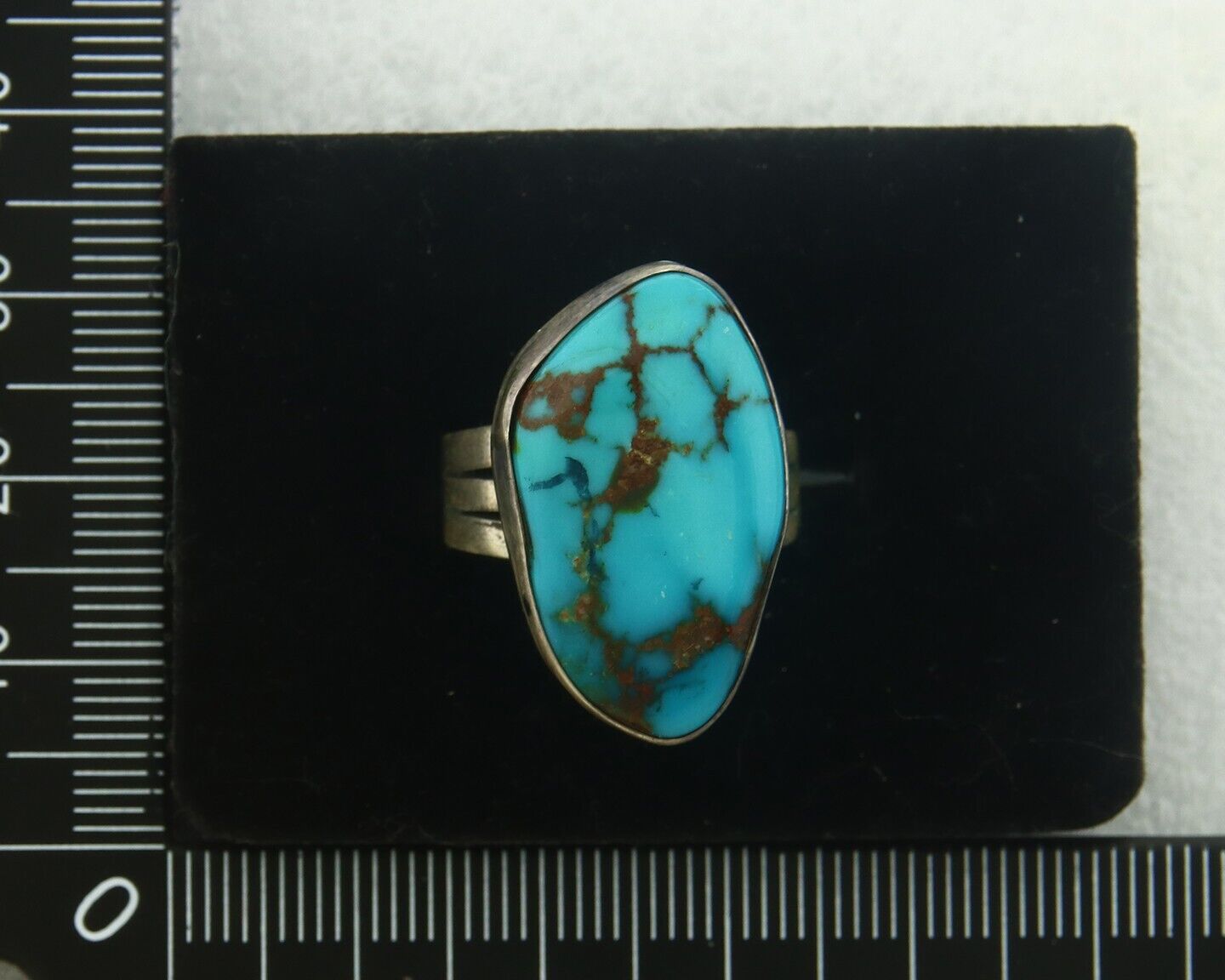 Navajo Ring 925 Sterling Blue Nevada Turquoise Native Artist C.80's