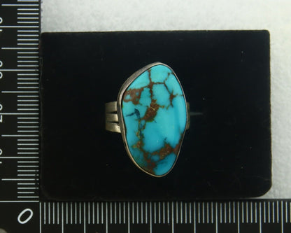 Navajo Ring 925 Sterling Blue Nevada Turquoise Native Artist C.80's