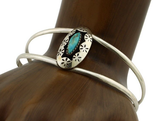 Navajo Bracelet 925 Silver Kingman Turquoise Artist Signed IJC C.80's