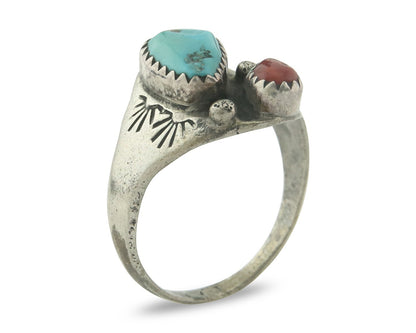 Vintage Navajo Ring 925 Sterling Silver Natural Gemstone Authentic Size 8.0