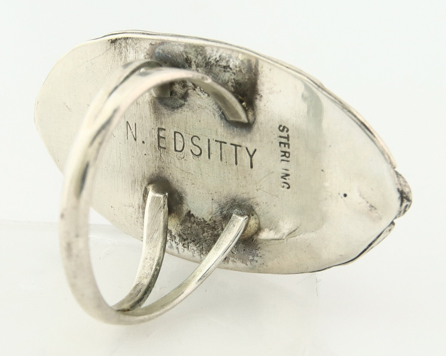 Vintage Zuni Ring 925 Sterling Silver Gemstone Signed V&N Edsitty Size 8.5